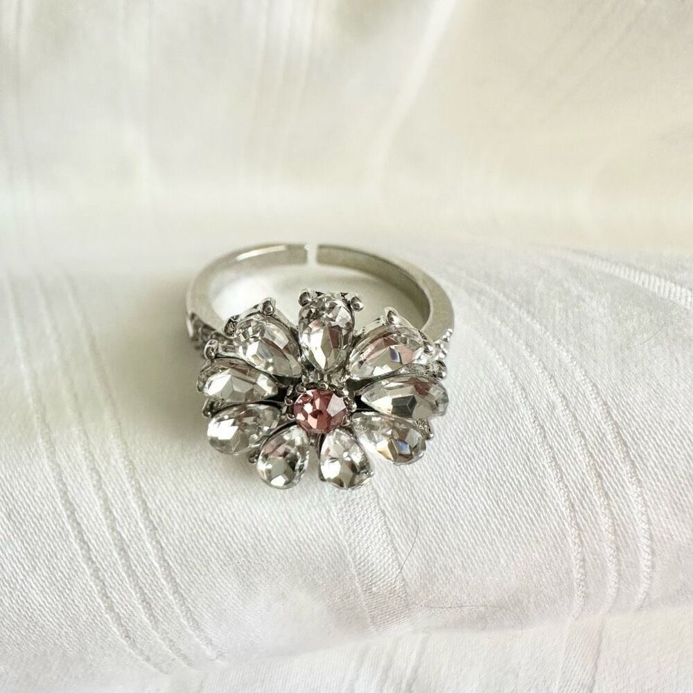 Light pink sparkly adjustable flower ring